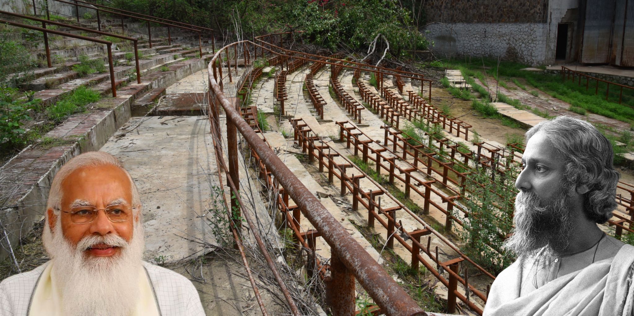 वन्देमातरम मार्ग पर कविवर के नाम से अंकित रविंद्र रंगशाला और प्रधानमंत्री नरेंद्र मोदी